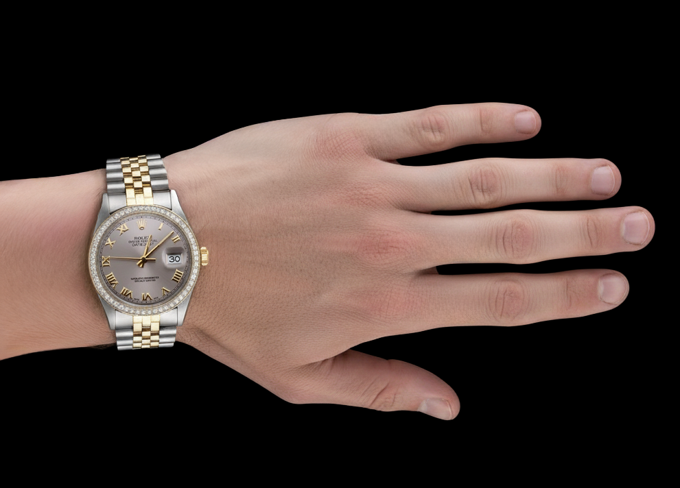 Orologio da uomo Datejust con quadrante grigio romano e lunetta con diamanti, bicolore Rolex IMPOSTAZIONE RAPIDA