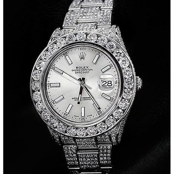 Orologio Rolex con diamanti personalizzati da 32 carati, quadrante argentato