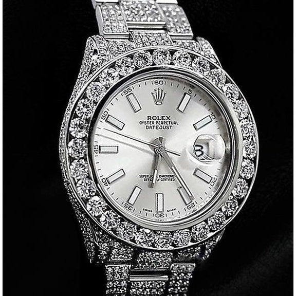 Orologio Rolex con diamanti personalizzati da 32 carati, quadrante argentato
