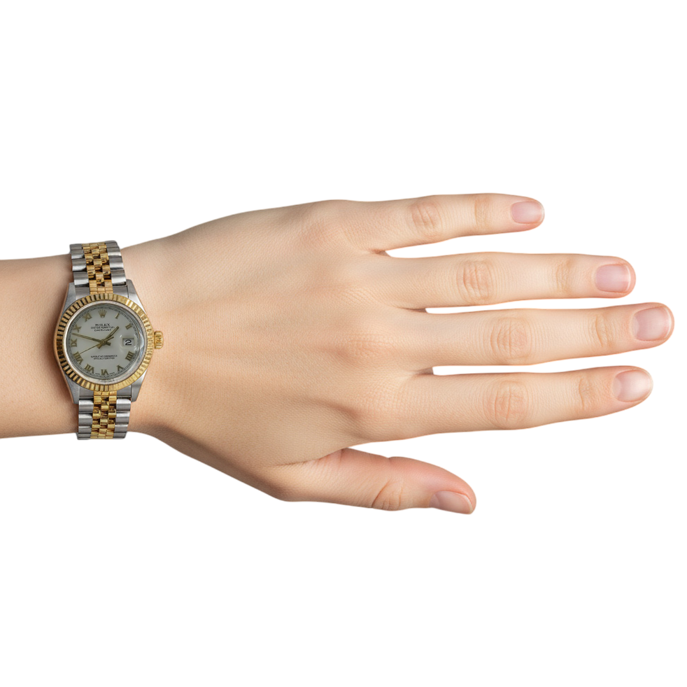 Orologio Datejust di medie dimensioni con quadrante romano bianco Orologio Rolex in acciaio e oro P5