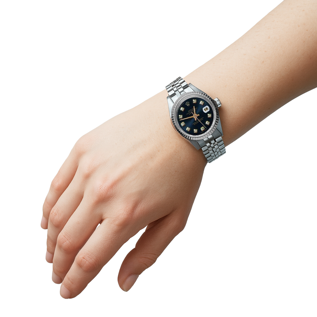 Orologio Rolex 26 mm Datejust quadrante blu con diamanti