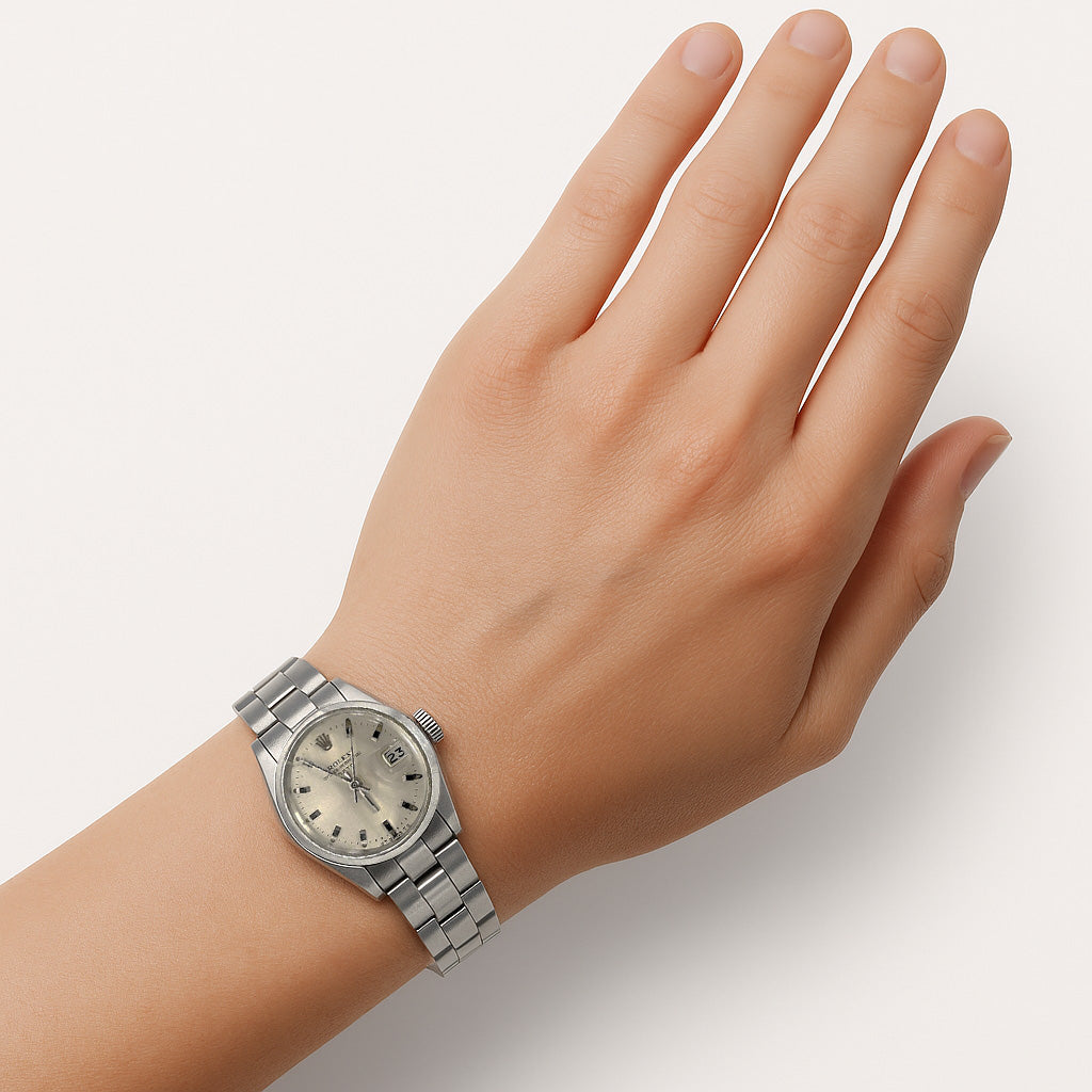 Orologio Rolex Date 26 mm quadrante argento a bastoncino in acciaio inossidabile P1