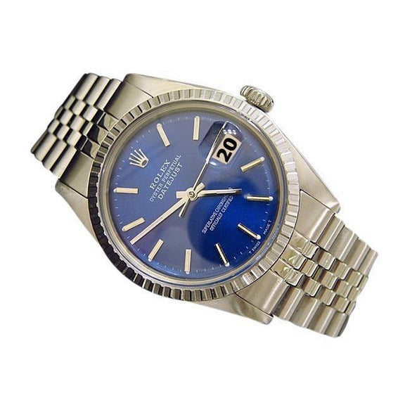 Orologio Rolex Date vintage da uomo con quadrante blu e data, in