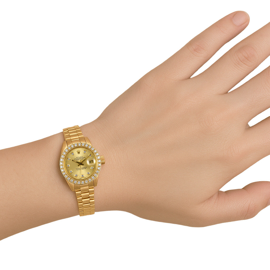 Orologio Rolex Datejust 26 mm Champagne Diamond Dial President Oro Giallo P4