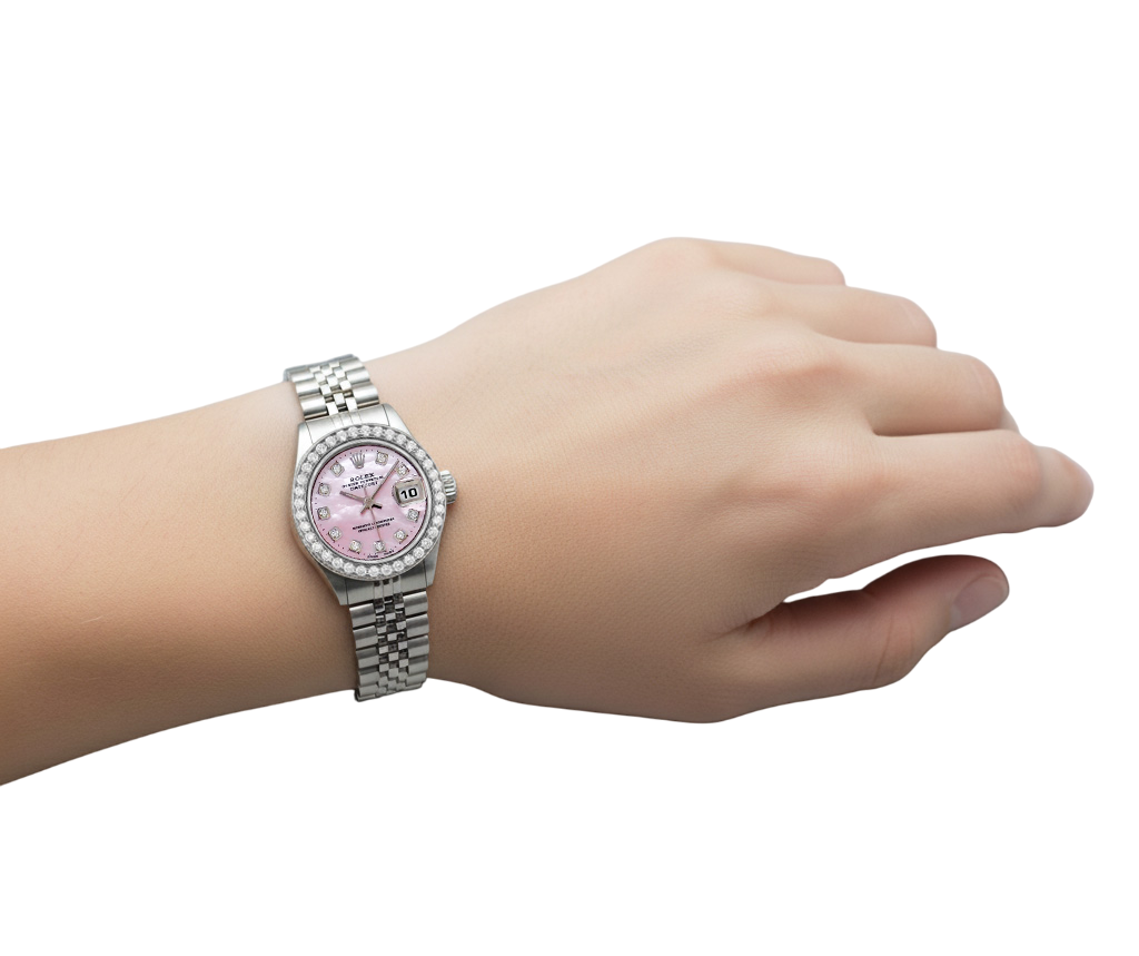 Orologio Rolex Datejust 26 mm in madreperla rosa 2004 con quadrante in diamanti in acciaio inossidabile 79174 P2