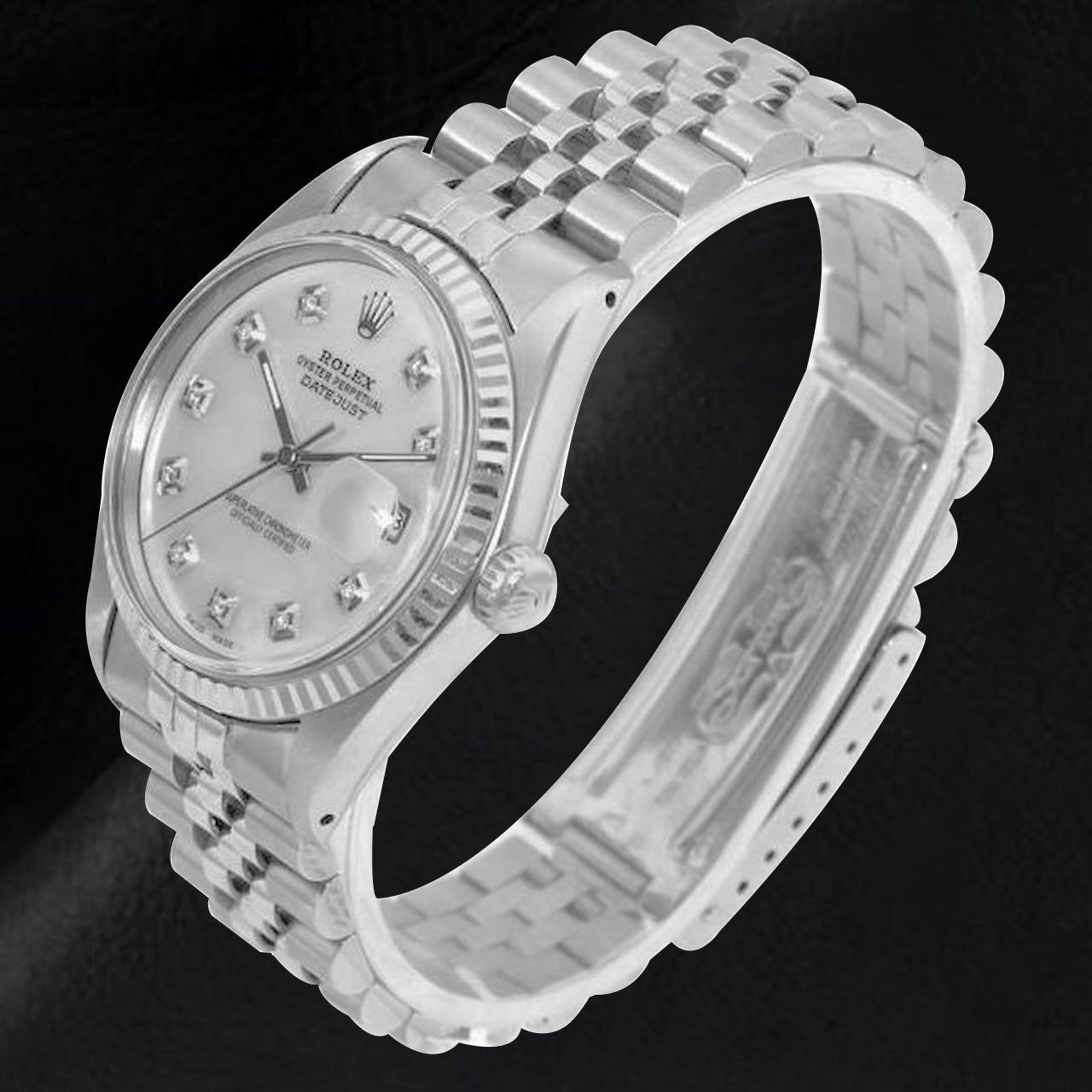 Orologio Rolex Datejust 36 mm in acciaio inossidabile con quadrante in madreperla bianca e diamanti