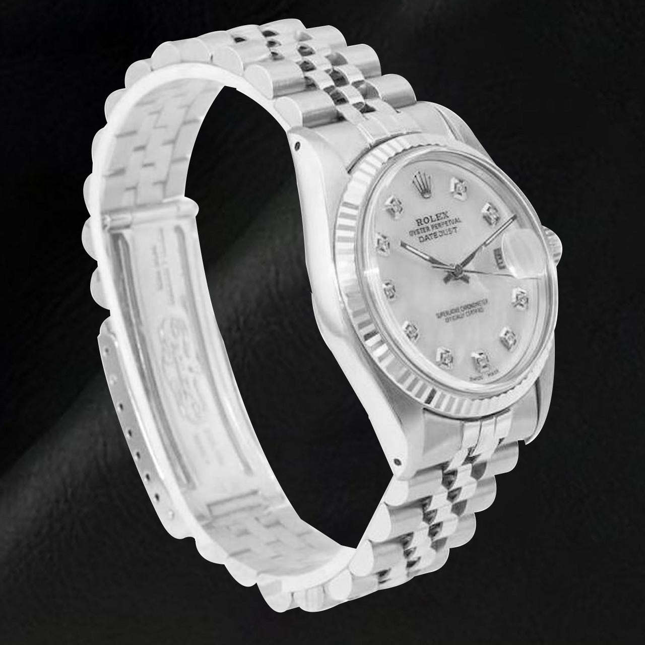 Orologio Rolex Datejust 36 mm in acciaio inossidabile con quadrante in madreperla bianca e diamanti