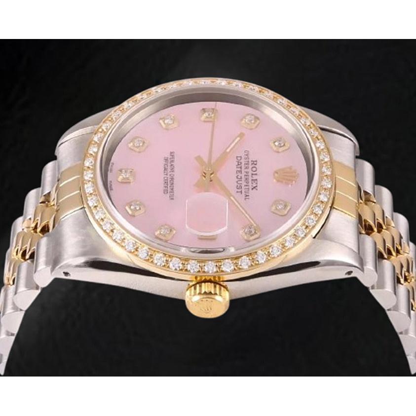Orologio Rolex Datejust 36 mm in madreperla rosa con quadrante in diamanti bicolore