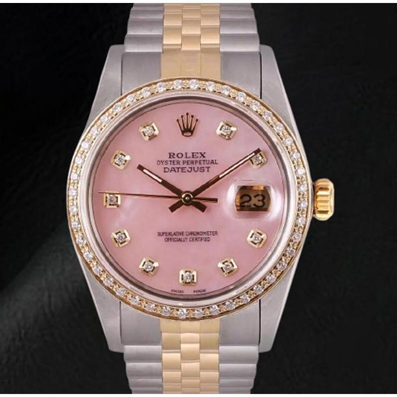Orologio Rolex Datejust 36 mm in madreperla rosa con quadrante in diamanti bicolore