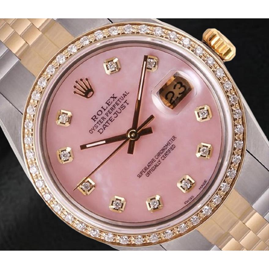 Orologio Rolex Datejust 36 mm in madreperla rosa con quadrante in diamanti bicolore