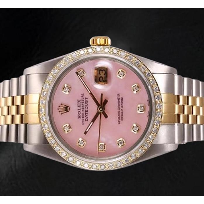 Orologio Rolex Datejust 36 mm in madreperla rosa con quadrante in diamanti bicolore