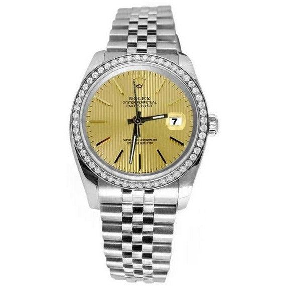 Orologio Rolex Datejust Champagne con quadrante a bastoncino e lunetta