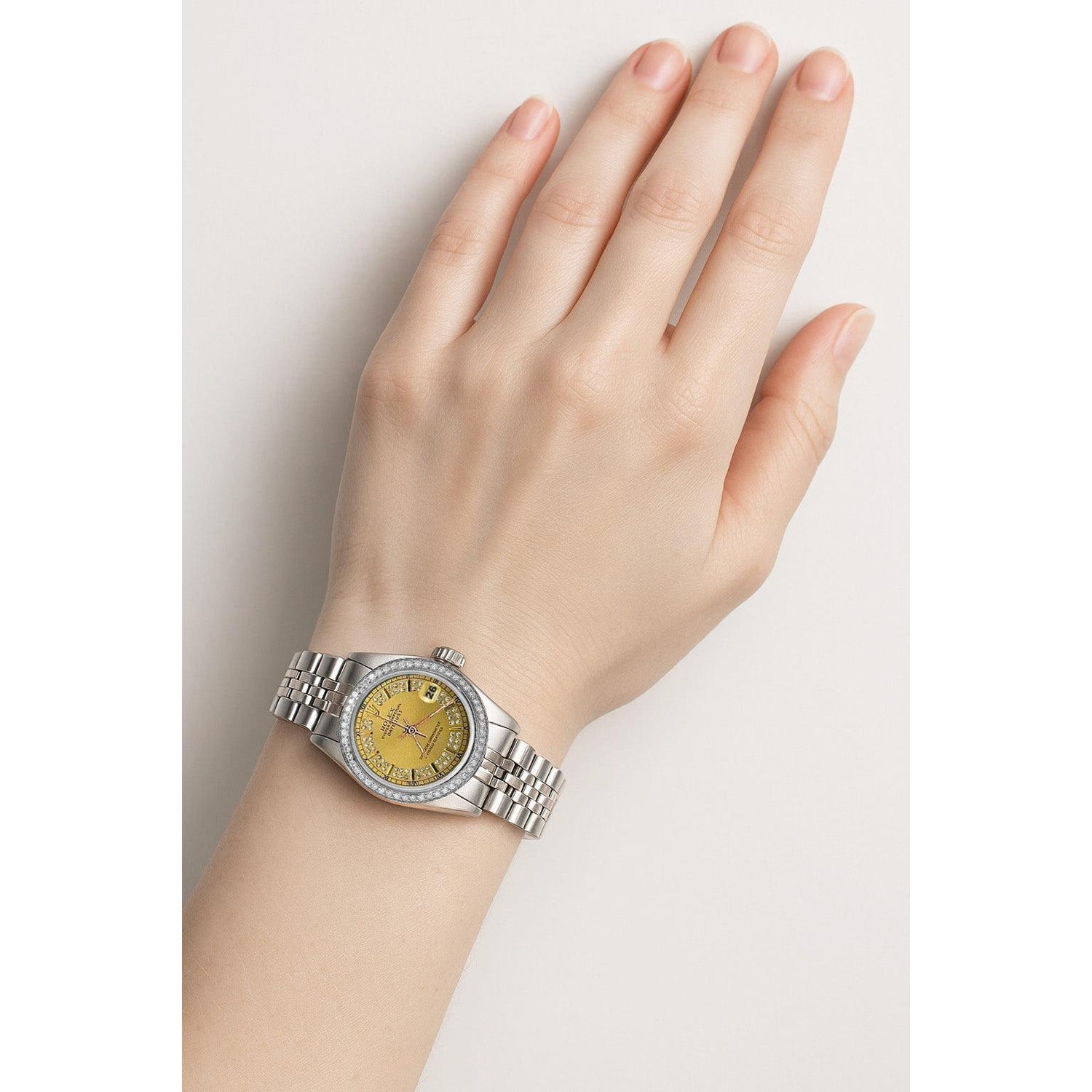 Orologio Rolex Datejust con corda di diamanti in acciaio inossidabile giubileo P1