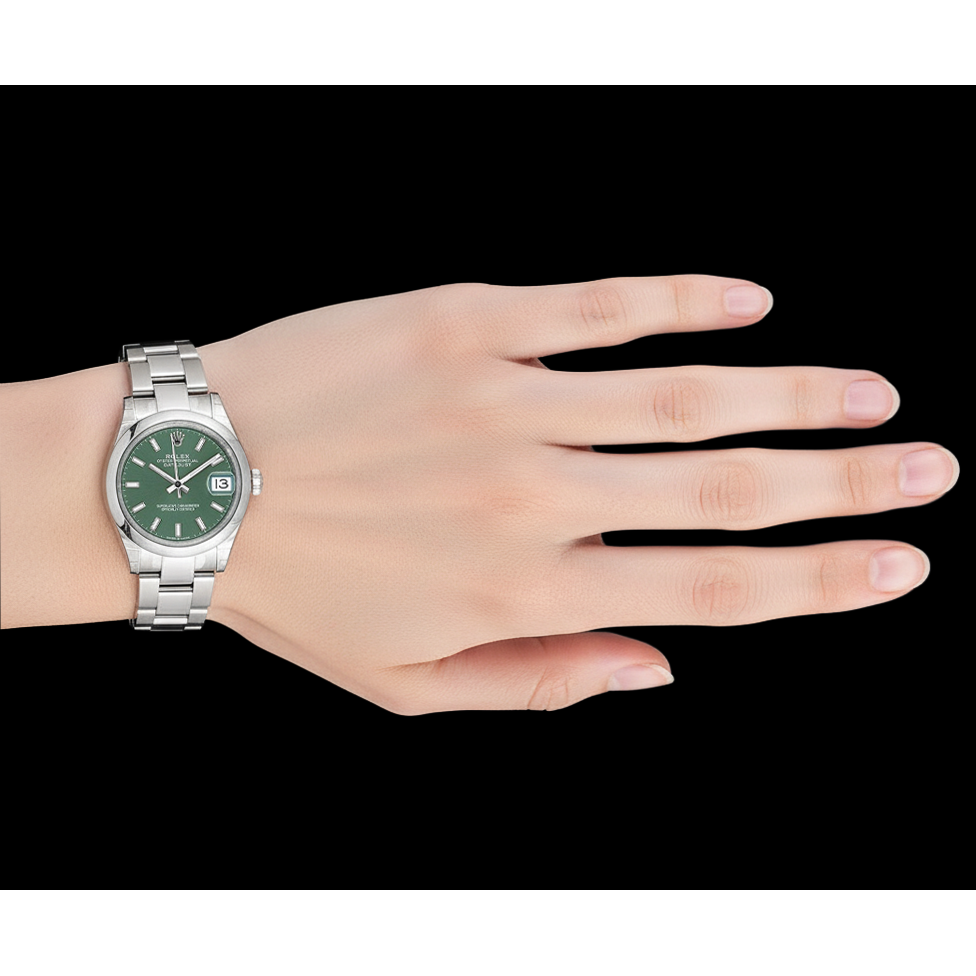 Orologio Rolex Datejust da 31 mm in acciaio inossidabile con quadrante luminoso verde menta P3
