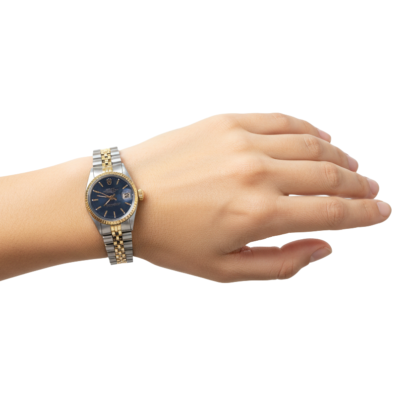 Orologio Rolex Datejust da donna, cinturino giubileo con lunetta scanalata, acciaio inossidabile e oro P4