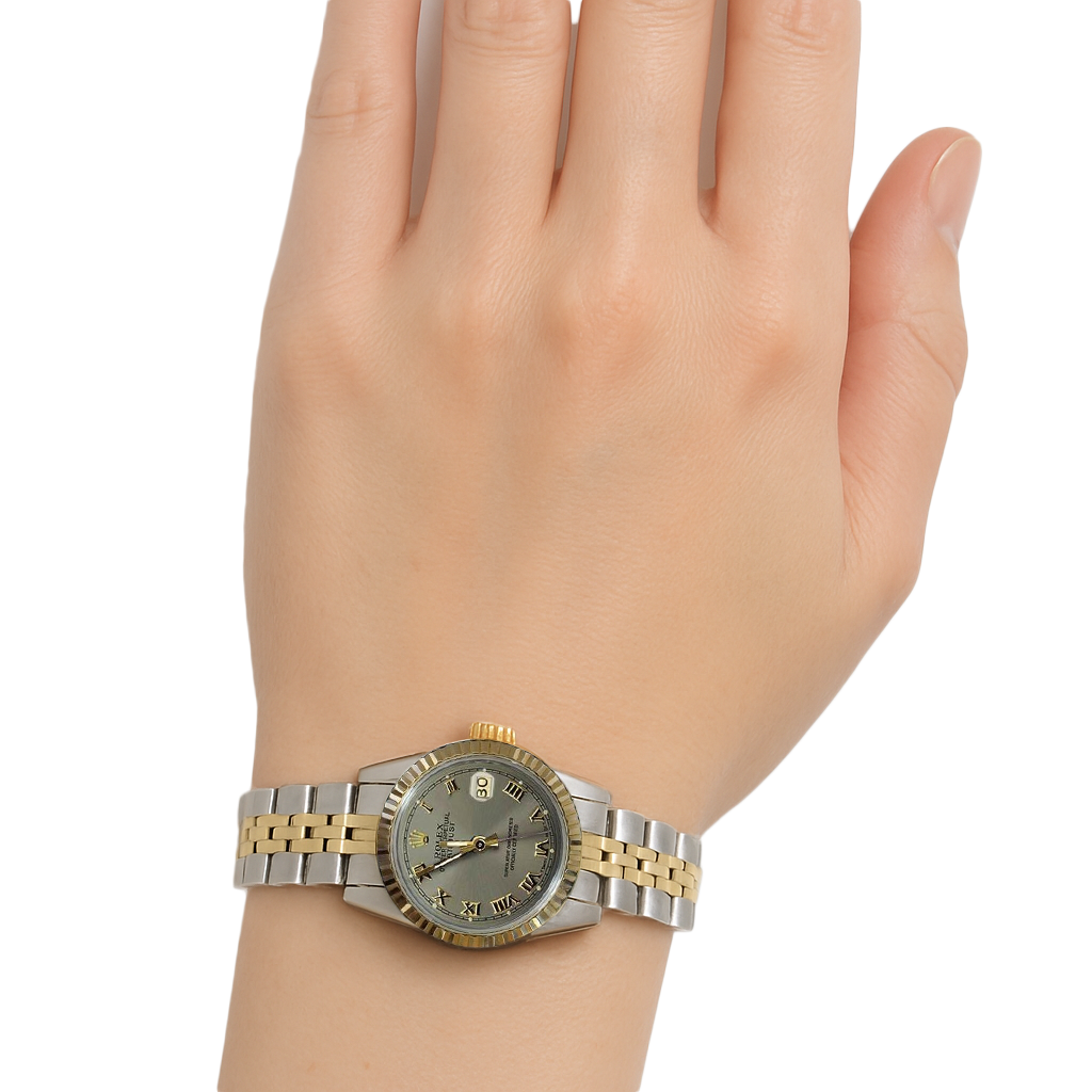 Orologio Rolex Datejust da donna, quadrante romano bicolore grigio