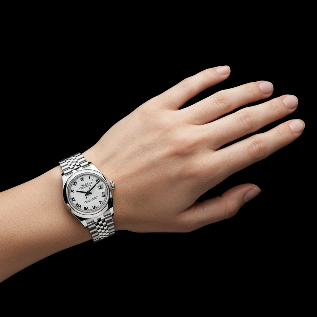 Orologio Rolex Datejust di medie dimensioni, bracciale giubileo, quadrante bianco, quadrante in acciaio inossidabile P4