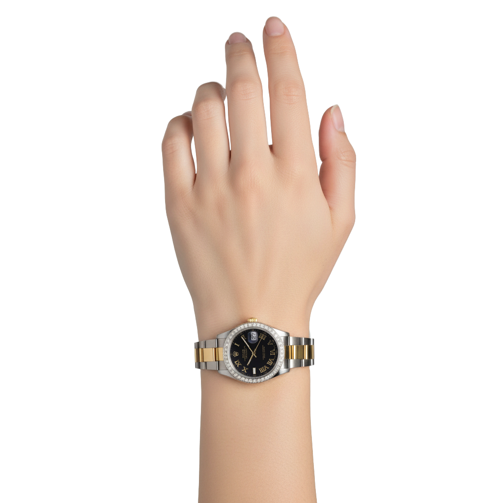 Orologio Rolex Datejust di medie dimensioni con lunetta di diamanti personalizzata da 2 carati P4