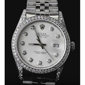 Orologio Rolex Datejust di medie dimensioni con lunetta e quadrante con diamanti personalizzati in