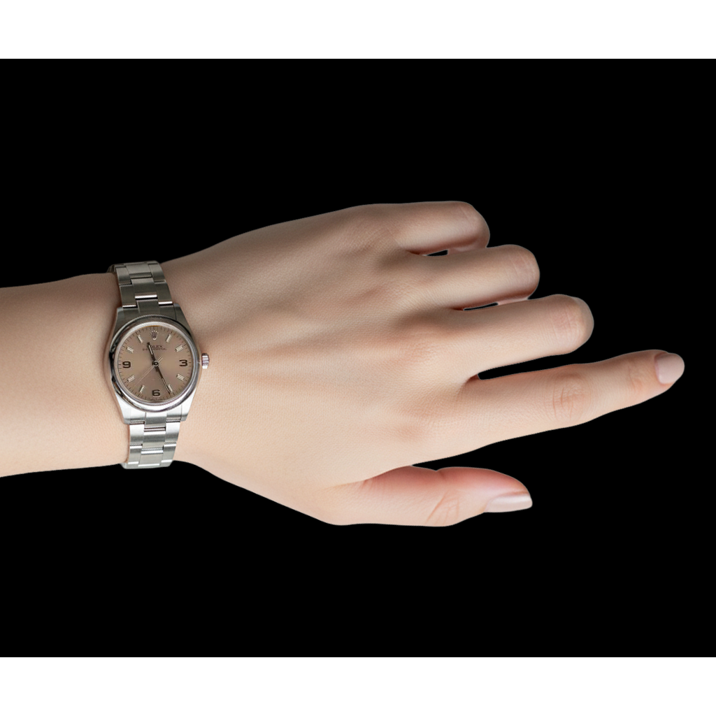 Orologio Rolex Datejust di misura media da 31 mm, lunetta liscia, quadrante rosa, acciaio inossidabile P5