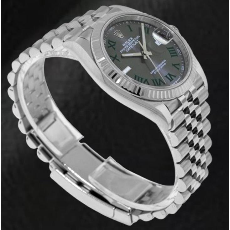 Orologio Rolex Datejust grigio Wimbledon Roman Dial 36mm in acciaio inossidabile
