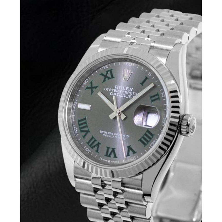 Orologio Rolex Datejust grigio Wimbledon Roman Dial 36mm in acciaio inossidabile