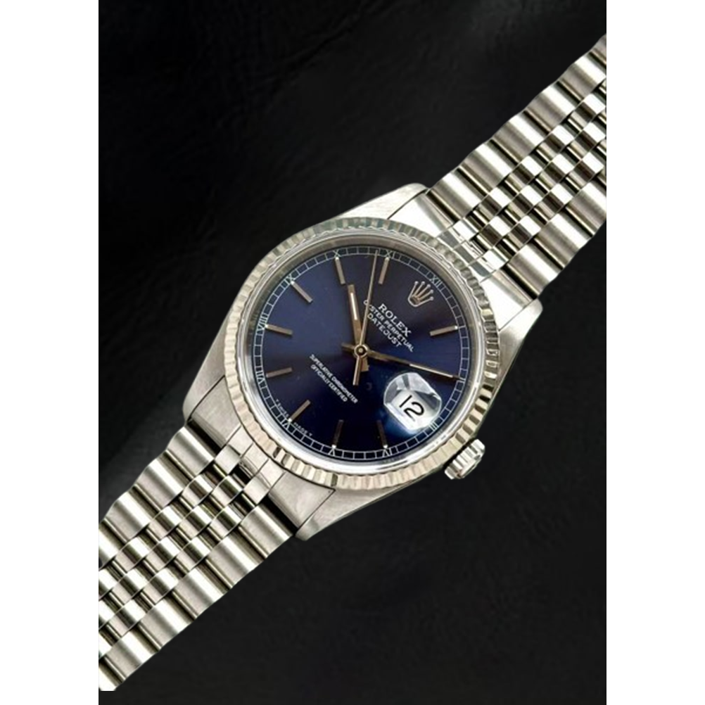 Orologio Rolex Datejust in acciaio inossidabile con quadrante blu da 36 mm
