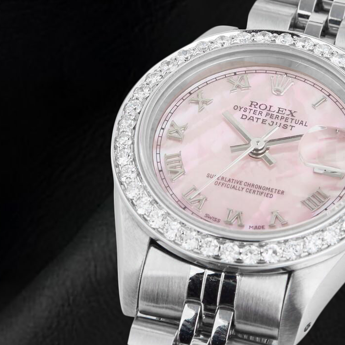 Orologio Rolex Datejust in madreperla rosa con quadrante romano da 26 mm in acciaio inossidabile