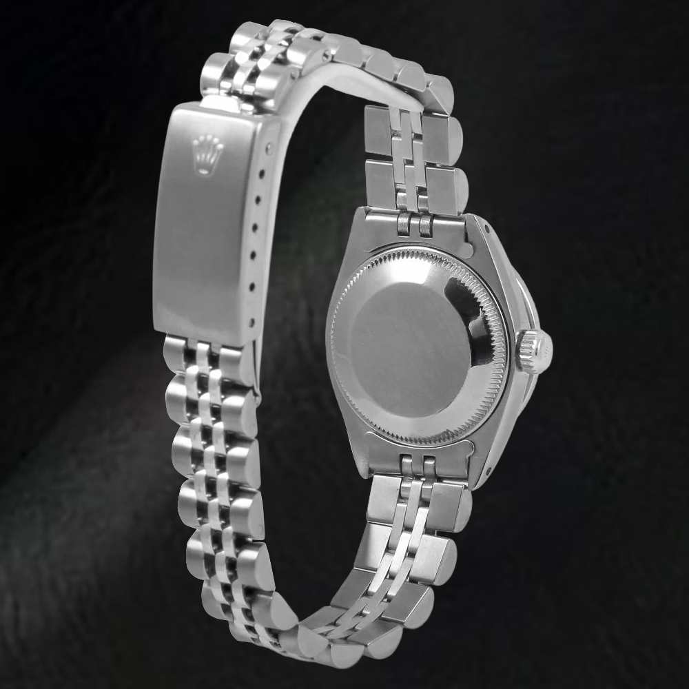 Orologio Rolex Datejust verde oliva con diamanti baguette da 26 mm in acciaio inossidabile