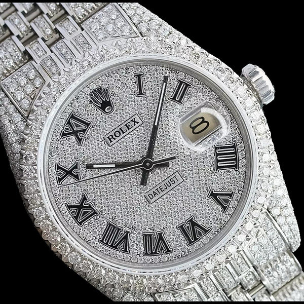Orologio Rolex Iced Out Diamond 12 carati 36 mm quadrante romano in acciaio inossidabile