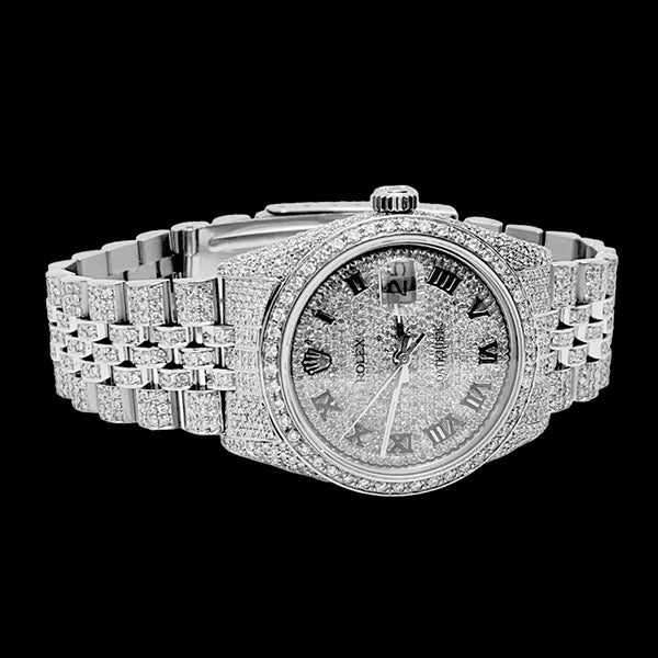 Orologio Rolex Iced Out Diamond 12 carati 36 mm quadrante romano in acciaio inossidabile