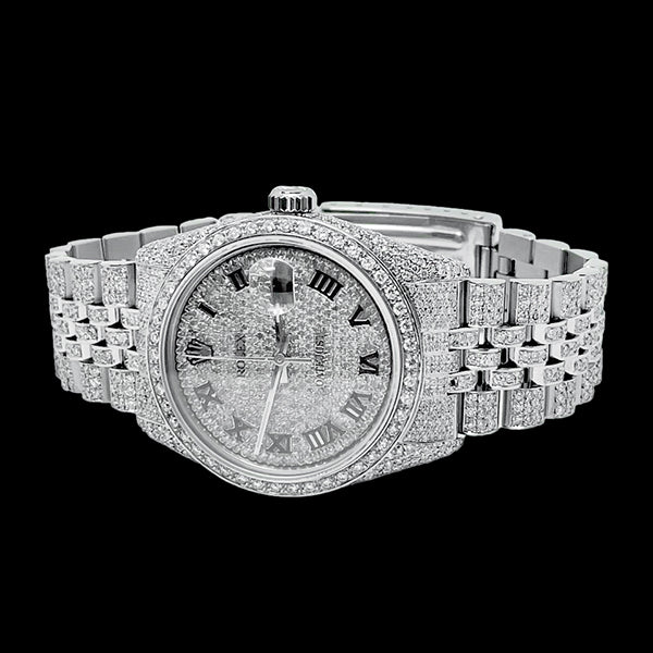 Orologio Rolex Iced Out Diamond 12 carati 36 mm quadrante romano in acciaio inossidabile