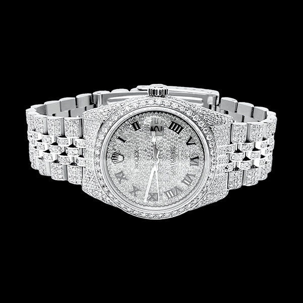 Orologio Rolex Iced Out Diamond 12 carati 36 mm quadrante romano in acciaio inossidabile