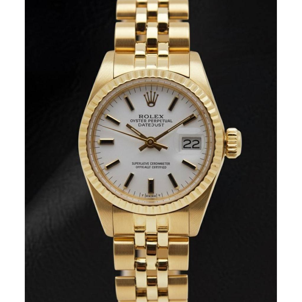 Orologio Rolex Lady-Datejust quadrante bianco stile President bracciale oro giallo