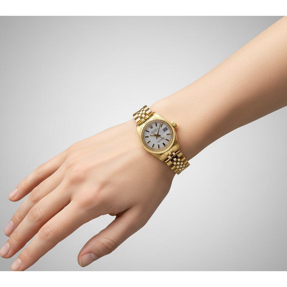 Orologio Rolex Lady-Datejust quadrante bianco stile President bracciale oro giallo P4