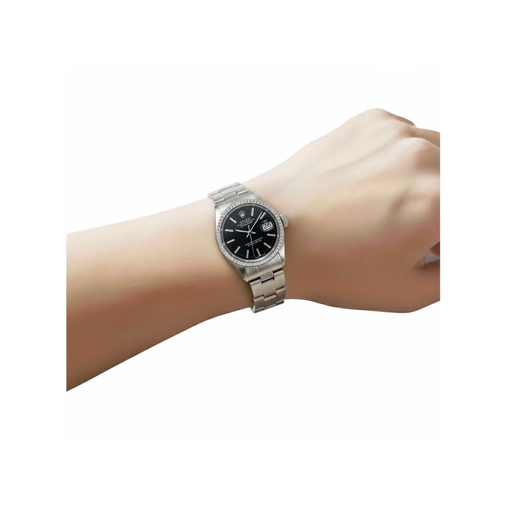 Orologio Rolex Lady Datejust quadrante nero Stick 26mm in acciaio inossidabile P1