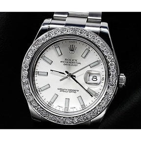 Orologio Rolex da uomo con lunetta personalizzata con diamanti, quadrante argento