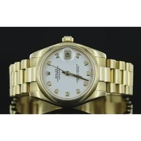 Orologio Rolex presidente con quadrante con diamanti e lunetta liscia di medie dimensioni Datejust oro giallo