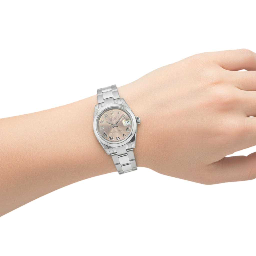 Orologio Rolex signora Datejust in acciaio con quadrante romano color salmone