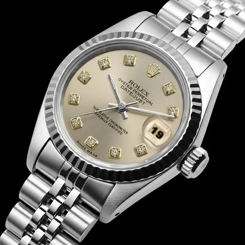 Orologio Rolex signora Datejust in argento con bracciale giubileo in acciaio inossidabile e lunetta scanalata