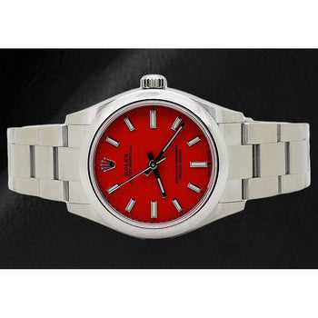 Orologio Rolex signora ostrica perpetua da 31 mm in acciaio con quadrante rosso corallo luminoso
