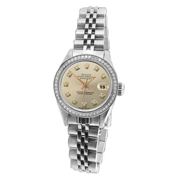 Orologio con quadrante in argento con diamanti e lunetta cinturino giubileo Rolex Datejust