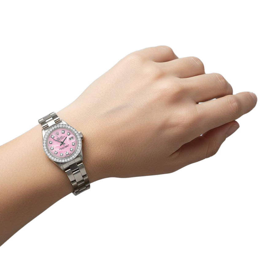 Orologio da donna Datejust Rolex 26 mm con quadrante in madreperla rosa e diamanti, bracciale Oyster in acciaio inossidabile P4