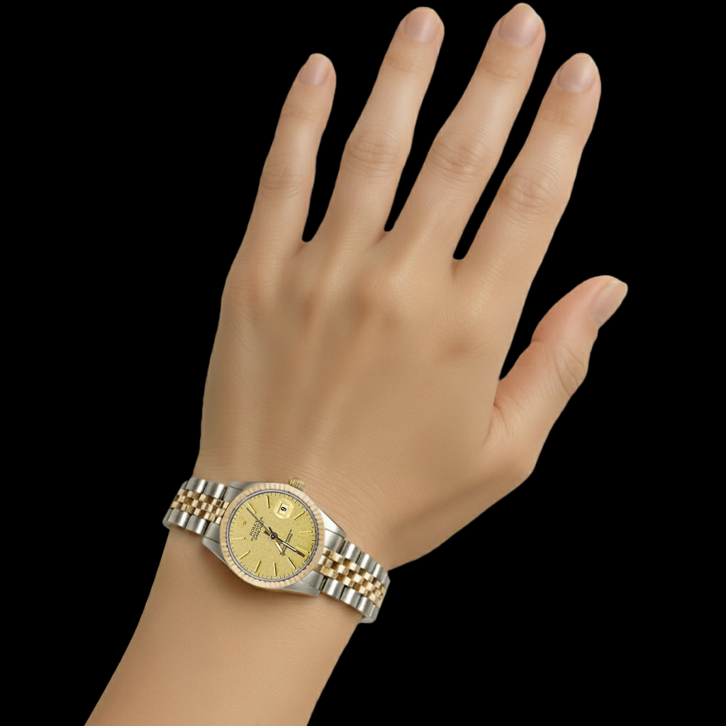 Orologio da donna Datejust con quadrante champagne e orologio Rolex in acciaio inossidabile e oro giubileo P2