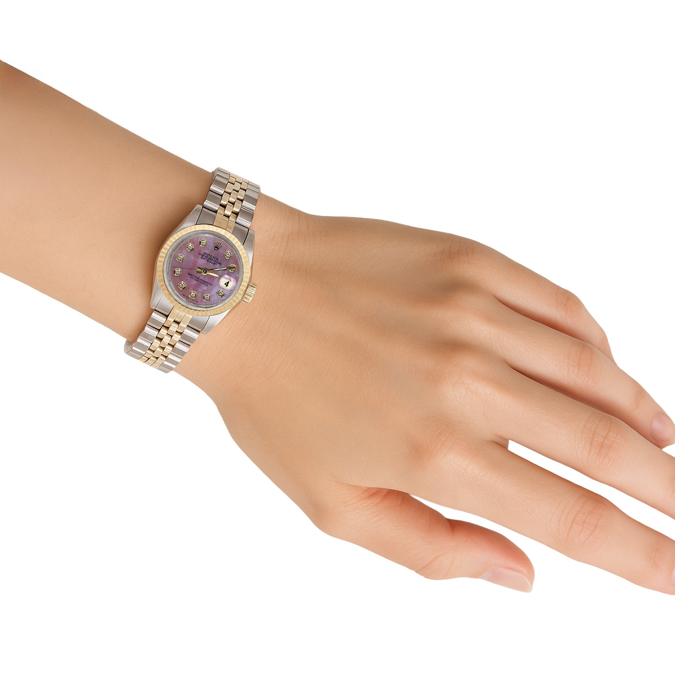 Orologio da donna Datejust giubileo in acciaio inossidabile e oro con quadrante in diamanti bordeaux Rolex P2