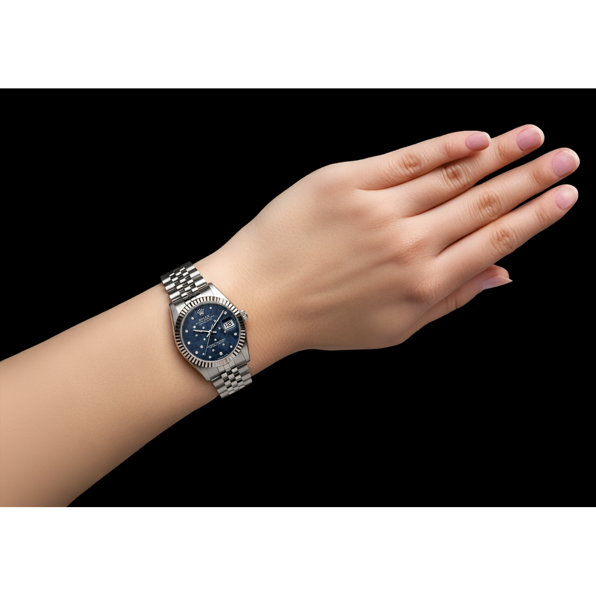 Orologio da donna Rolex Datejust 31 giubileo in acciaio inossidabile con diamanti blu P4