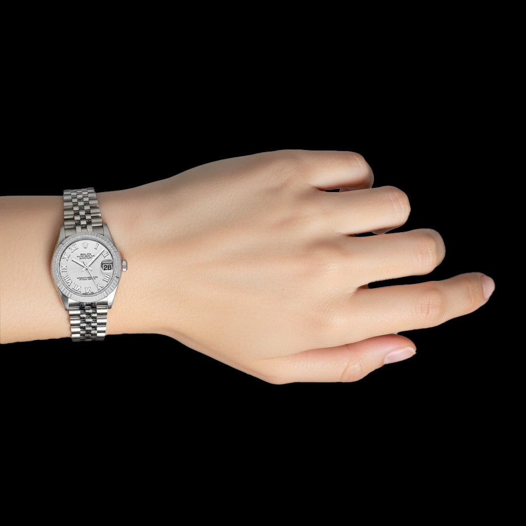 Orologio da donna Rolex Datejust 31mm quadrante argento con numeri romani