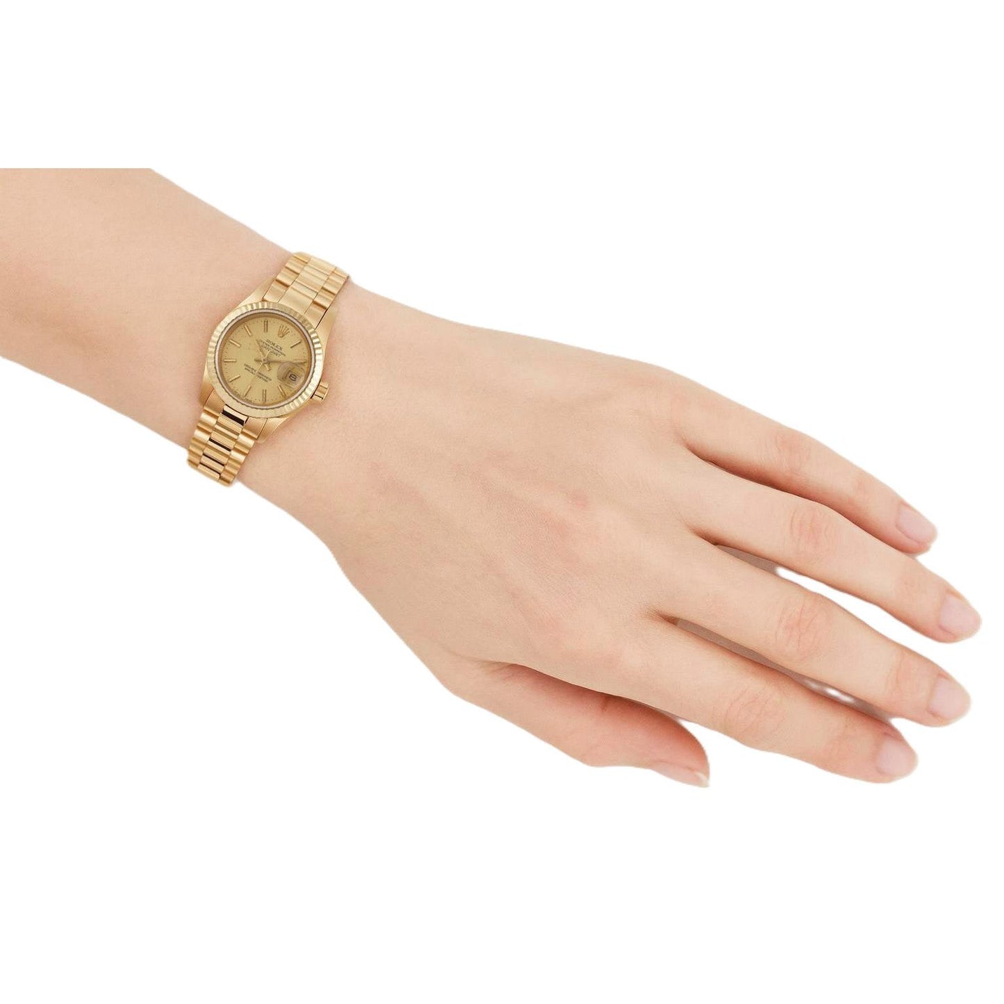 Orologio da donna Rolex Datejust Stile presidenziale 26 mm quadrante champagne oro giallo P4