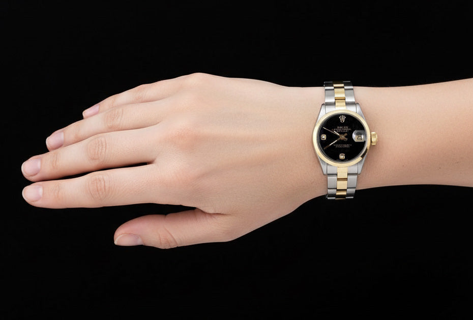 Orologio da donna Rolex Datejust con quadrante arabo e diamanti, due toni, ostrica P2