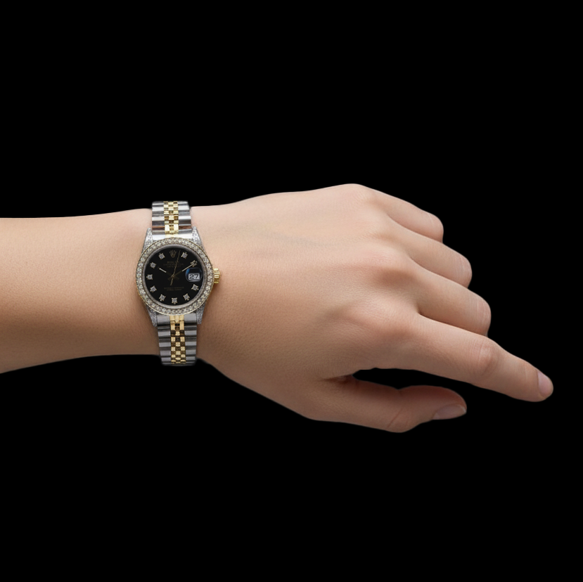 Orologio da donna Rolex Datejust con quadrante con diamanti personalizzato bicolore P2